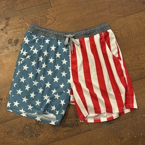 BURLEBO Blue & White Star-Spangled Men's Swim Trunks